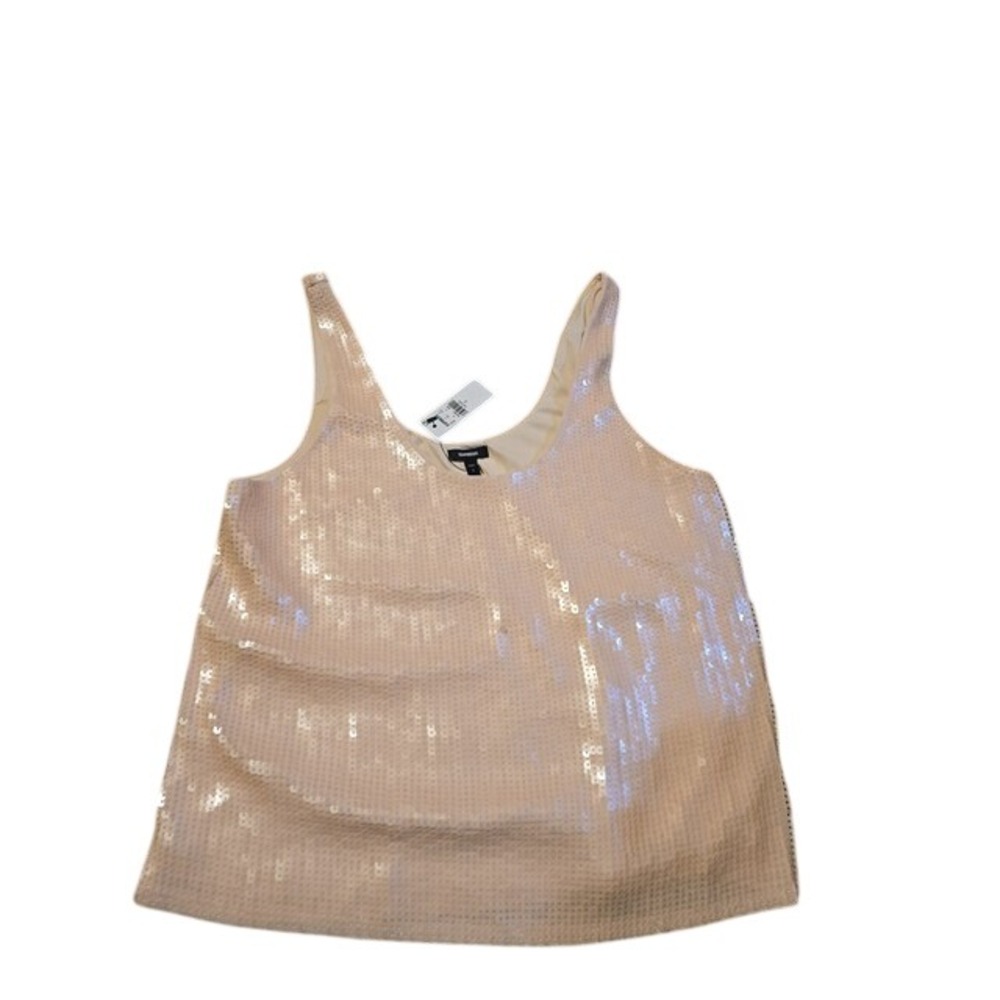 Express Womens Sequin Tank Top Champagne Rose Gold Sleeveless Scoop Neck NWT XS